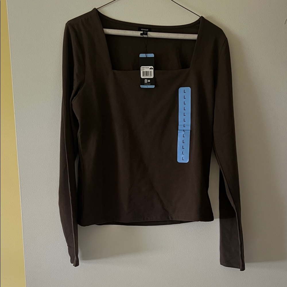 Express Square-Neck Long Sleeve Top - Brown